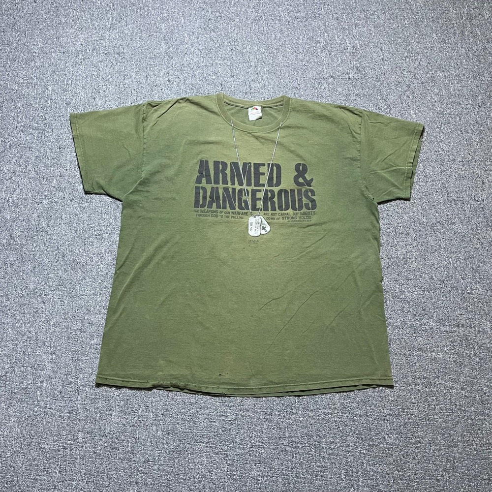 Fruit of the Loom T Shirt 2XL Green Armed & Dangerous Graphic Religious Tee